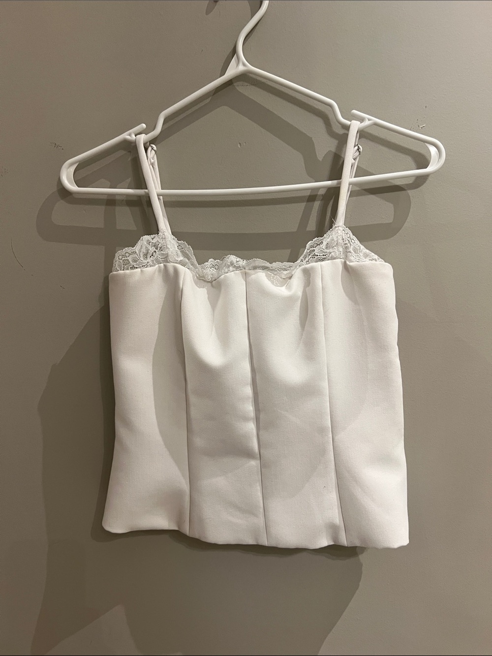 Zara White Lace-Trim Satin Camisole